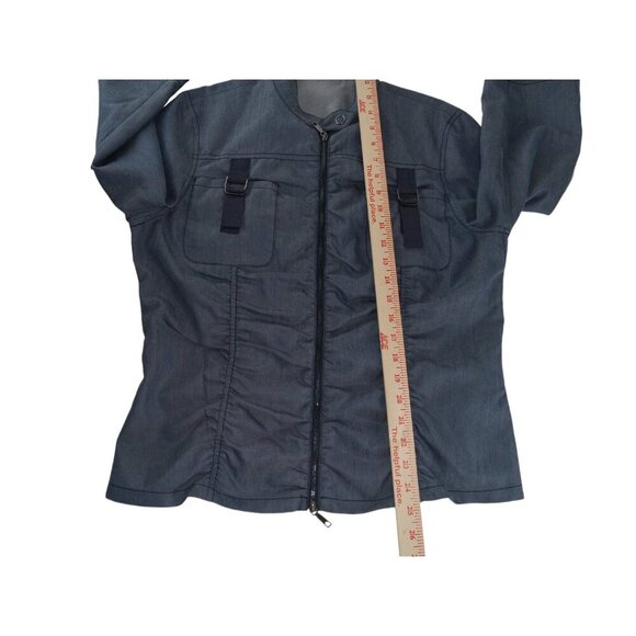 Lafayette 148 Womens Jacket Blue Ruched Utility Buckle Crew Neck Full Zip Size 8 - Picture 14 of 15